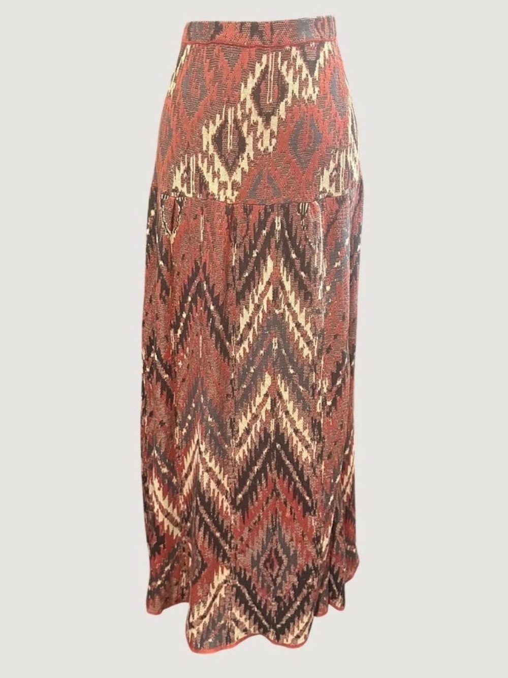 Peruvian Connection Rust, Cream & Black Tribal Maxi Skirt